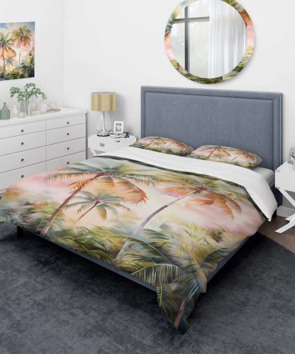 Palm Trees Romantic Sunset III - Duvet Cover Set With Paypal Sale Online