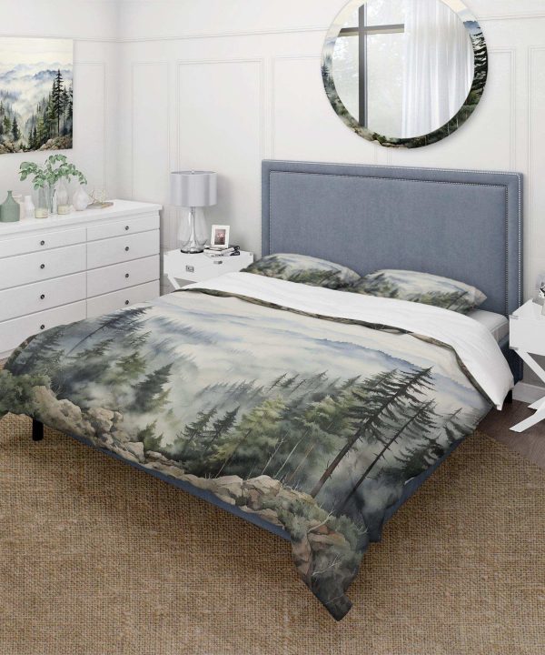 Pine Tree Misty Mountain I - Duvet Cover Set Sale Genuine