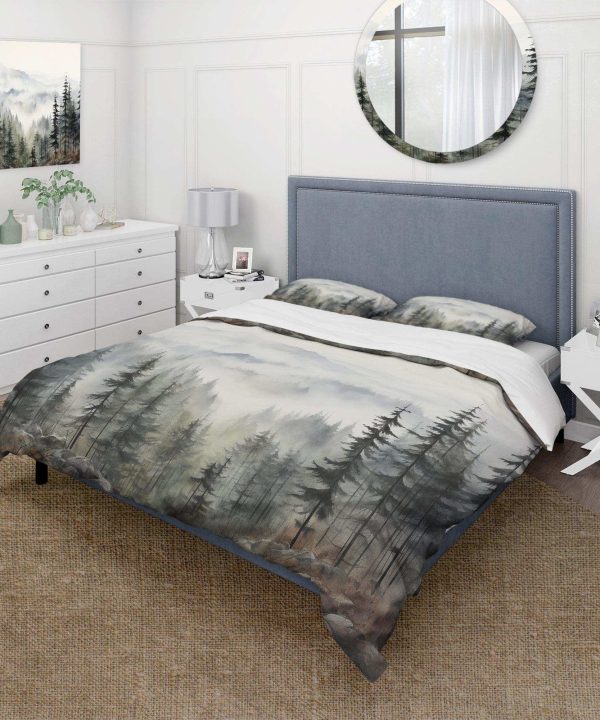 Pine Tree Misty Mountain II - Duvet Cover Set Buy Cheap Best Sale