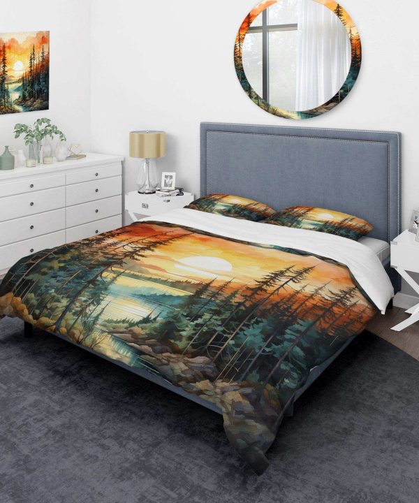 Pine Tree Sunset Glow II - Duvet Cover Set Cheapest