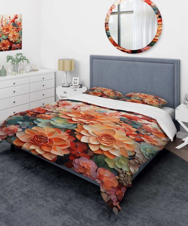 Orange Pink Succulents Flowers I - Duvet Cover Set Outlet Hot Sale