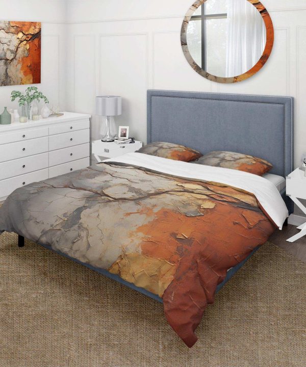 Orange Grey Abstract Redwood Tree Collage - Duvet Cover Set Sale Best Pices