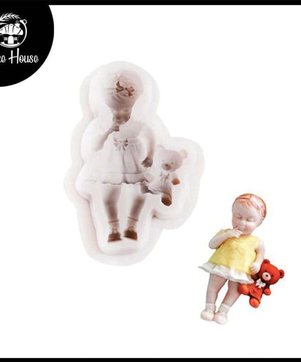 Baby Girl With Bear Silicone Fondant Mold Sale Amazing Pice