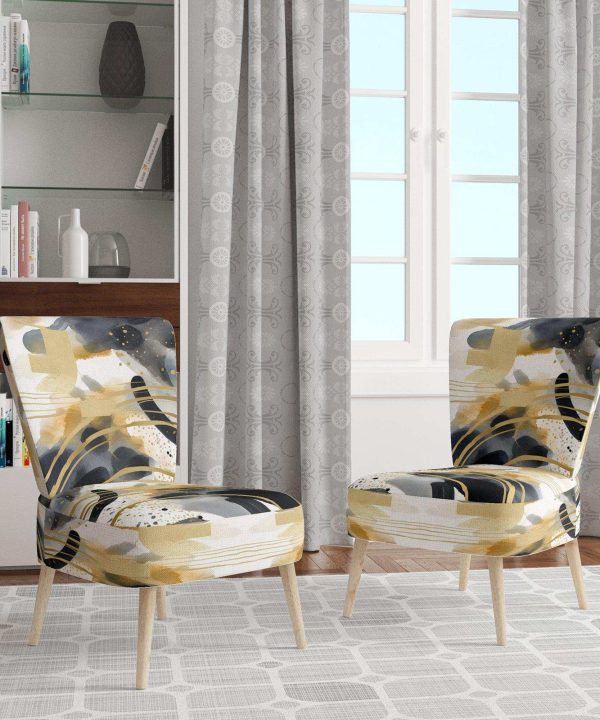 Pastel Abstract With Blue Black & Gold Spots III- Upholstered Accent Chair Clearance Exclusive
