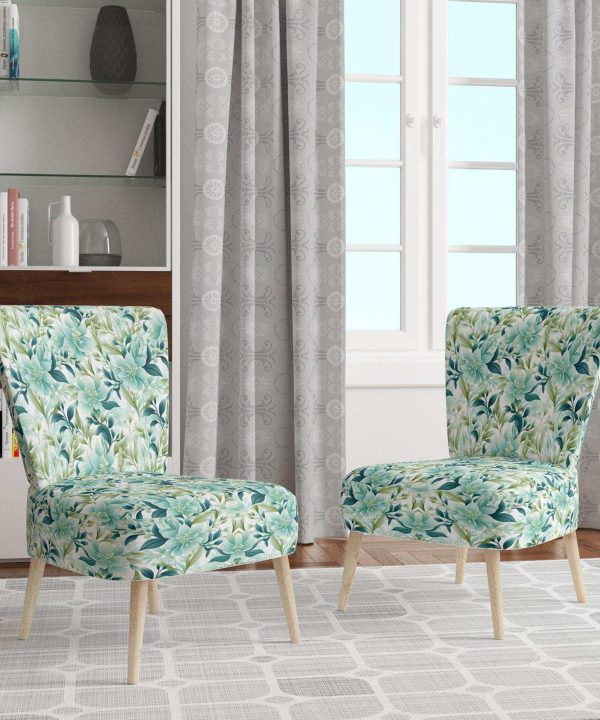 Oceanic Foliage Botanical Pattern- Upholstered Accent Chair Outlet Store Cheap Pice