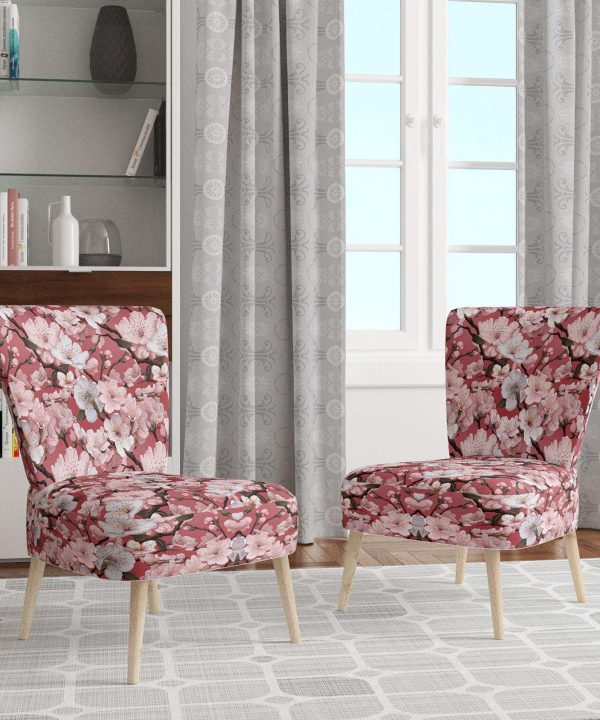 Pink Sakura Blossoms Floral- Upholstered Accent Chair Browse