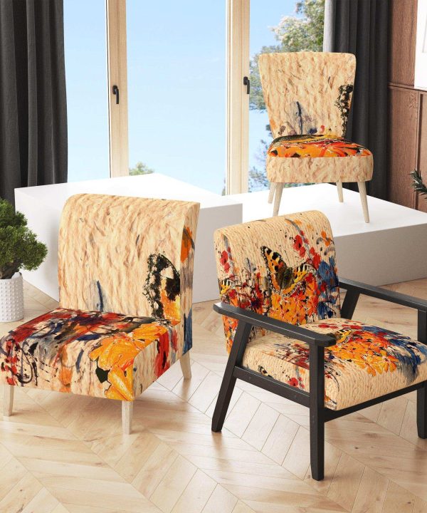 Orange Buttlerfly in Watercolor Painting Floral Accent Chair Free Shipping 2025 Unisex