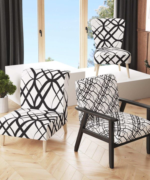 Monochrome Geometric Pattern III Mid-Century Accent Chair Discount Shop