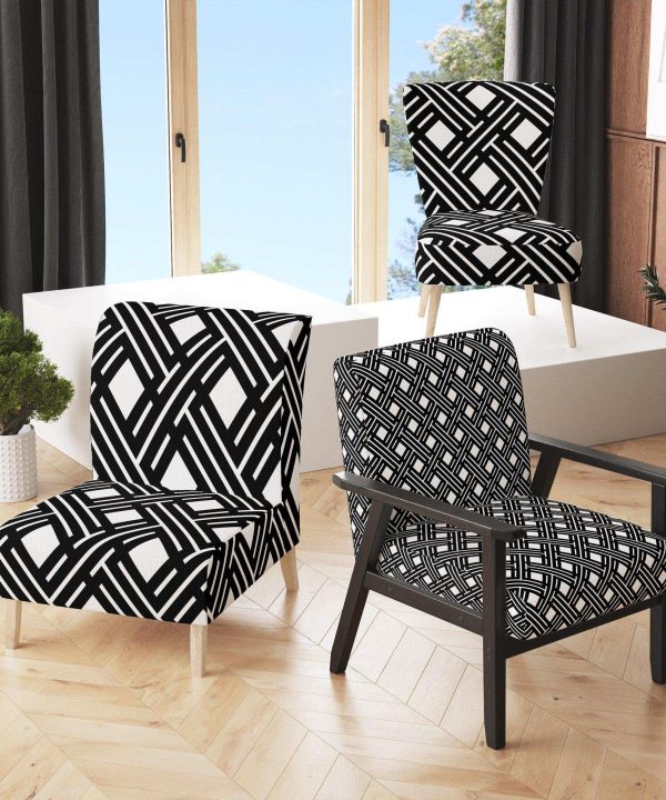 Monochrome Geometric Pattern II Mid-Century Accent Chair Cheap From China