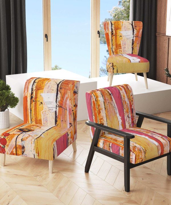 Orange Glam Natural Wood Traditional Accent Chair Sale 100% Authentic