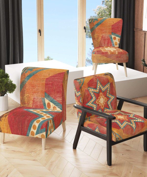 Moroccan Orange Tiles Collage I Bohemian Chic Accent Chair Big Sale