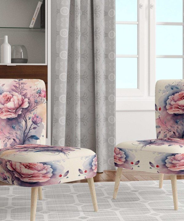 Pink And Purple Rose Design- Upholstered Accent Chair Cheap Get To Buy
