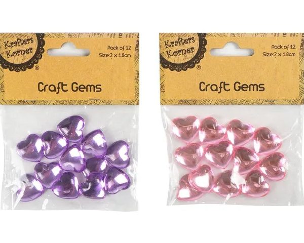 12pk Pink & Purple Heart Gems Krafters Korner Discount From China