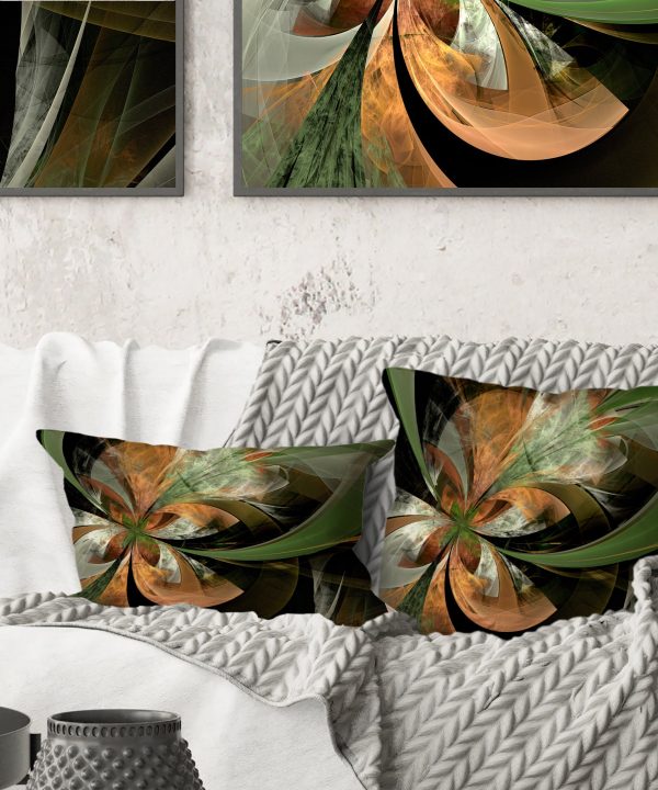 Orange and Green Large Fractal Flower - Floral Throw Pillow Cheap Fashion Style