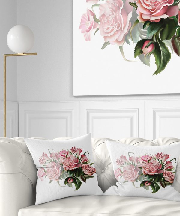 Pink Rose Bouquet Watercolor - Floral Throw Pillow Buy Cheap With Credit Card