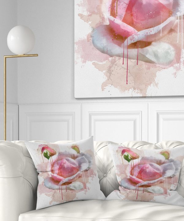Pink Rose Flower with Paint Splashes - Floral Throw Pillow Clearance Footlocker Pictures