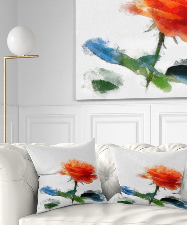 Orange Rose Flower with Splashes - Floral Throw Pillow Pices Cheap Pice