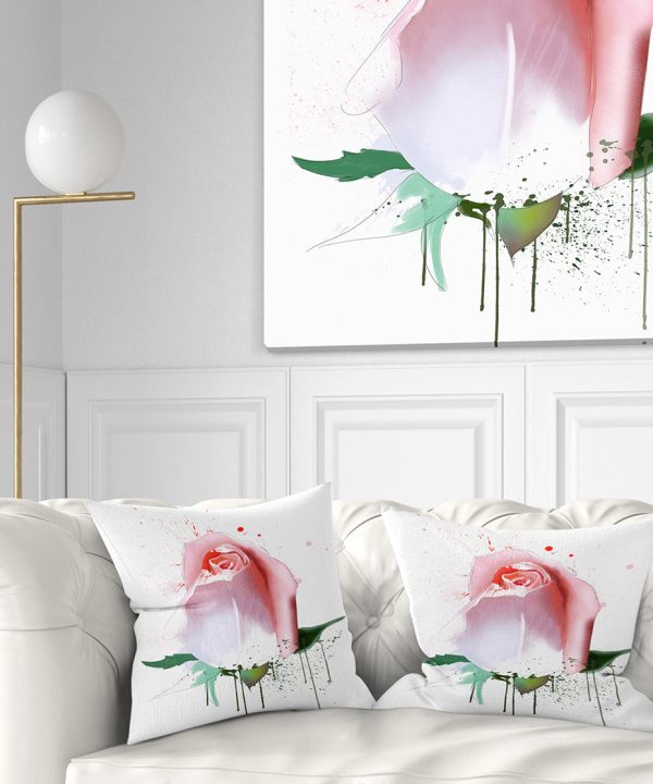 Pink Rose with Paint Splashes - Floral Throw Pillow Brand New Unisex Cheap Online