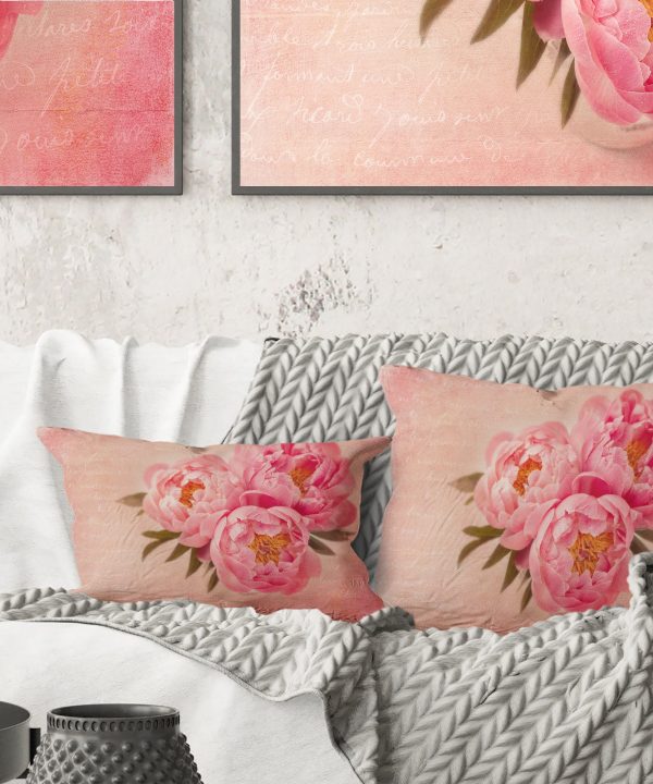 Peony Flowers against Scribbled Back - Floral Throw Pillow Wiki Cheap Online