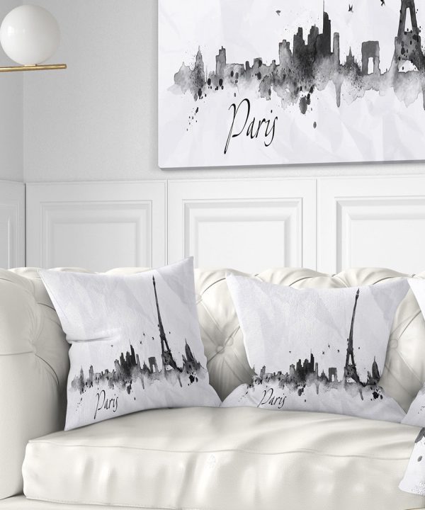 Paris with Eiffel Silhouette - Cityscape Painting Throw Pillow Buy Cheap Visit