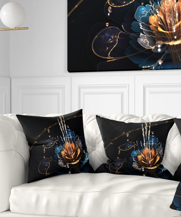 Orange Blue Flower with Water Drops - Floral Throw Pillow Cheap Sale Comfortable