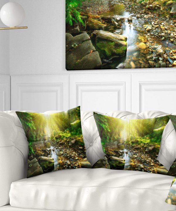 Mountain Stream in Forest - Landscape Photography Throw Pillow Amazon Cheap Online