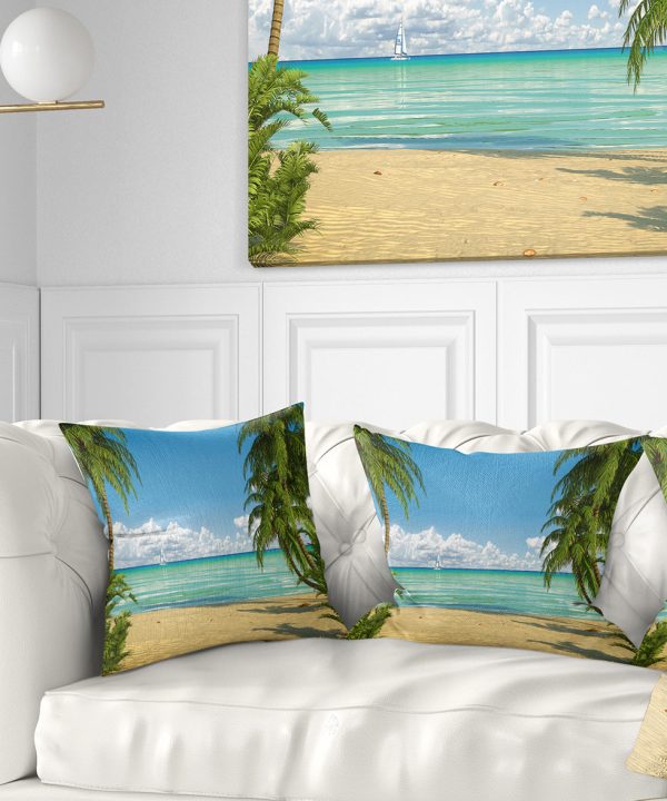 Palms at Caribbean Beach - Seashore Photo Throw Pillow Collections Online