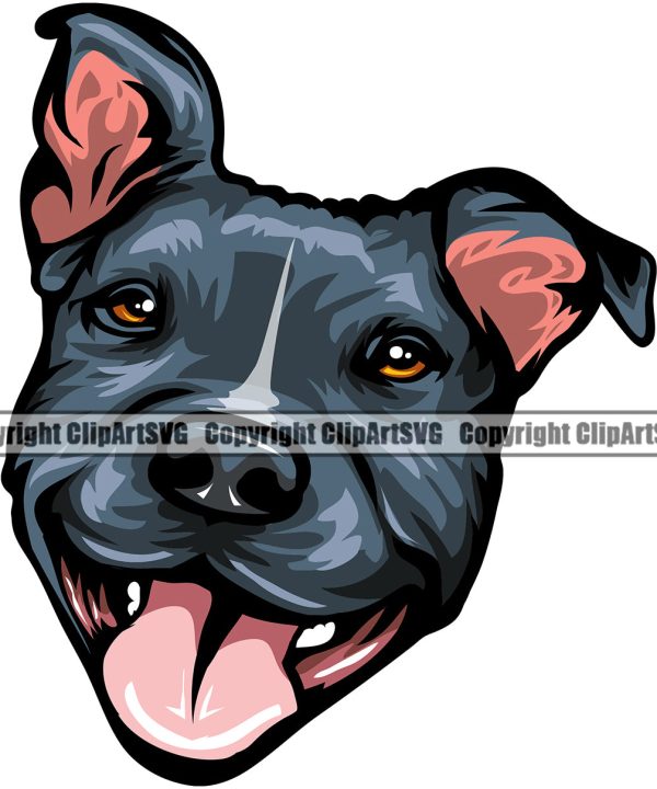 Pit Bull Dog Smile Face Blue Color Head Design Puppy Pup Head Purebred Pedigree Canine K-9 K9 Animal Portrait Doggy Face Vector Clipart SVG Free Shipping Clearance Store