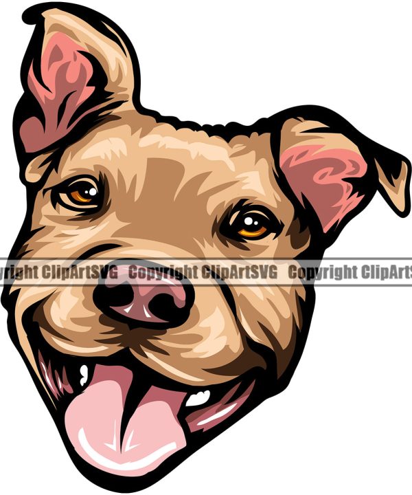 Pit Bull Dog Smile Face Brown Color Puppy Pup Head Purebred Pedigree Canine K-9 K9 Animal Portrait Doggy Face Cute Clipart SVG Excellent