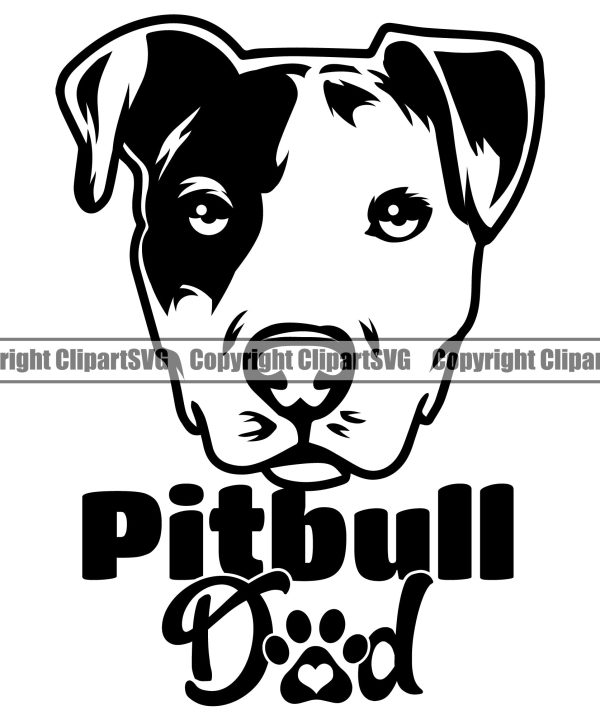 Pit Bull Dad Dog Puppy Pup Head Purebred Pedigree Canine K-9 K9 Animal Portrait Doggy Face Cute Body Vector Clipart SVG Sale Wholesale Pice