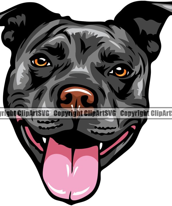 Pit Bull Dog Black Color Head Design Smile Face Puppy Pup Head Purebred Pedigree Canine K-9 K9 Animal Portrait Doggy Cute Clipart SVG Websites Cheap Pice