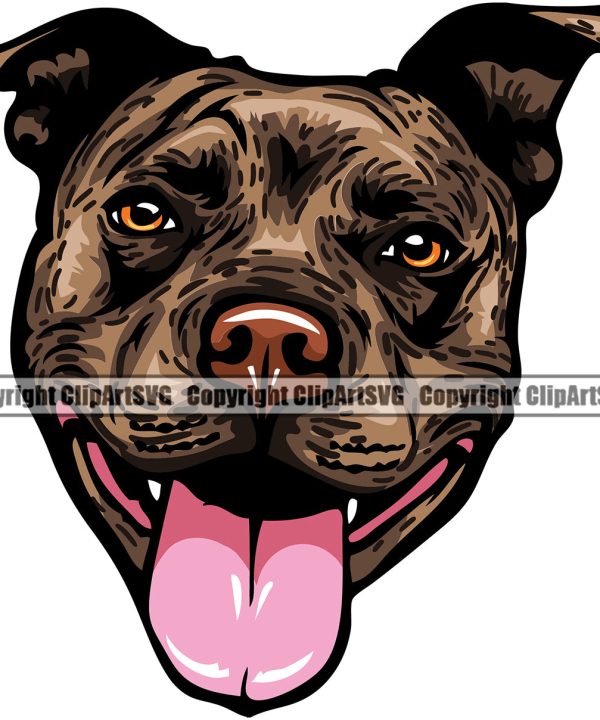 Pit Bull Dog Smile Face Brindle Color Design Happy Face Puppy Pup Head Purebred Pedigree Canine K-9 K9 Animal Cute Portrait Doggy Clipart SVG Discount Eastbay