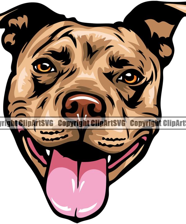 Pit Bull Dog Brown Color Design Happy Smile Face Design Element Puppy Pup Head Purebred Pedigree Canine K-9 K9 Animal Portrait Doggy Face Cute Vector Clipart SVG Sale Outlet