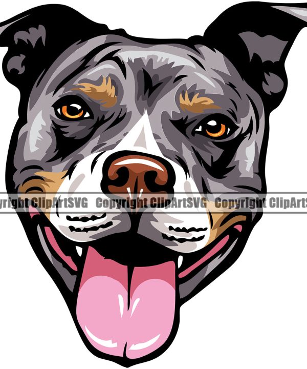 Pit Bull Dog Tri Color Design Happy Face Smile Design Puppy Pup Head Purebred Pedigree Canine K-9 K9 Animal Portrait Doggy Face Cute Vector Clipart SVG Outlet 2025 Unisex