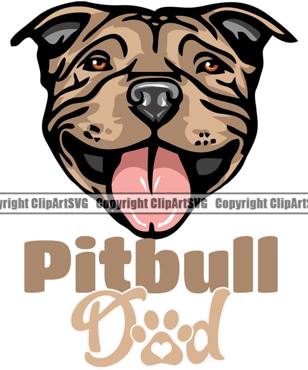 Pit Bull Dog Color Design Element Puppy Pup Head K-9 K9 Animal Portrait Doggy Face Cute Purebred Pedigree Canine Clipart SVG Amazon Sale Online