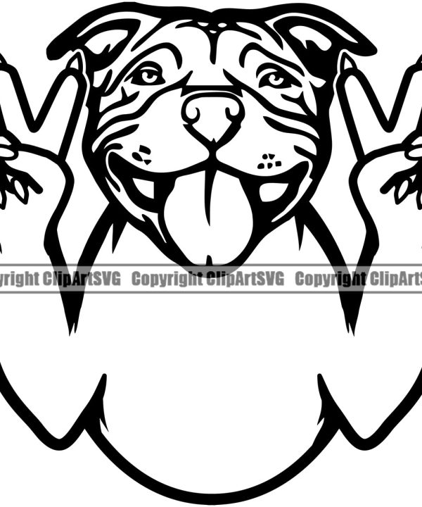 Pit Bull Dog Peace Hand Sign Black White Color Design Element Puppy Pup Head Purebred Pedigree Canine K-9 K9 Animal Portrait Doggy Vector Clipart SVG From China Free Shipping Low Pice