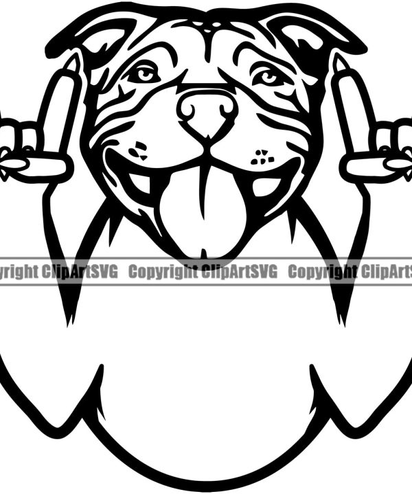 Pit Bull Dog Rock And Roll Hand Sign Design Element Puppy Pup Head Purebred Pedigree Canine K-9 K9 Animal Portrait Doggy Face Smile Clipart SVG Buy Cheap Sast