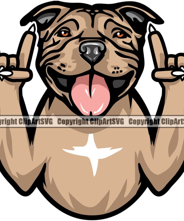 Pit Bull Dog Rock And Roll Hand Sign Color Design Element ead Purebred Pedigree Canine K-9 K9 Animal Portrait Doggy Face Cute Puppy Vector Clipart SVG Discount In China