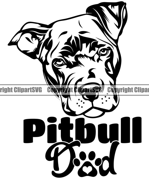 Pit Bull Dad Dog Design Element Puppy Pup Head Purebred Pedigree Canine K-9 K9 Animal Doggy Face Cute Body Portrait Vector Clipart SVG 100% Original Sale Online