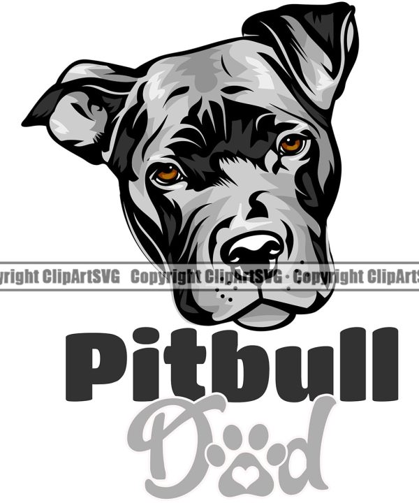 Pitbull Dog Dad Design Element Color Puppy Pup Head Purebred Pedigree Canine K-9 K9 Face Cute Body Animal Portrait Doggy Vector Clipart SVG Shop Offer For Sale