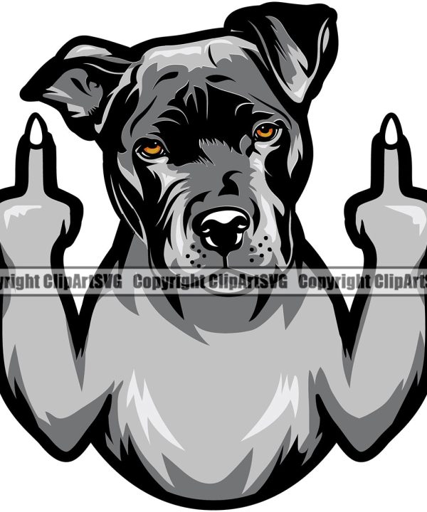 Pit Bull Dog Middle Finger Design Dog Color Design Puppy Pup Head Purebred Pedigree Canine K-9 K9 Animal Portrait Doggy Face Vector Clipart SVG Free Shipping Clearance