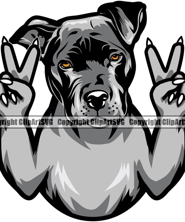 Pit Bull Dog Peace Hand Sign Color Design Element Puppy Pup Head Purebred Pedigree Canine K-9 K9 Animal Cute Body Portrait Doggy Face Vector Clipart SVG Clearance Outlet