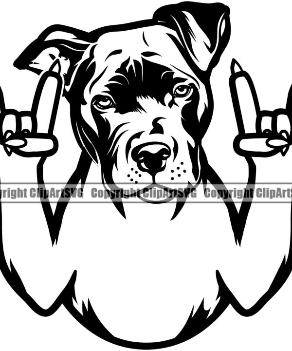 Pit Bull Dog  Rock And Roll Hand Sign White Color Design Element Puppy Pup Head Purebred K-9 K9 Animal Portrait Doggy Cute Face Canine Pedigree Vector Clipart SVG From China Sale Online