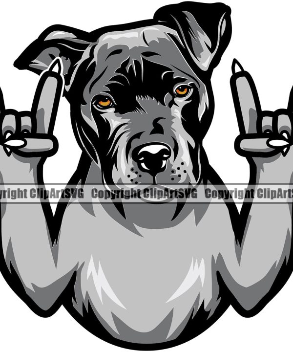 Pit Bull Dog Rock And Roll Hand Sign Color Design Element Puppy Pup Head Purebred Pedigree Canine K-9 K9 Animal Portrait Doggy Vector Clipart SVG Outlet Online