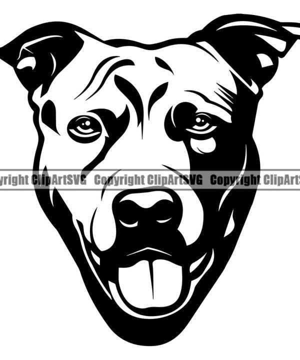Pit Bull Dog Smile Face Design Puppy Pup Head Purebred Pedigree Canine K-9 K9 Animal Portrait Doggy Vector Clipart SVG Pick A Best For Sale