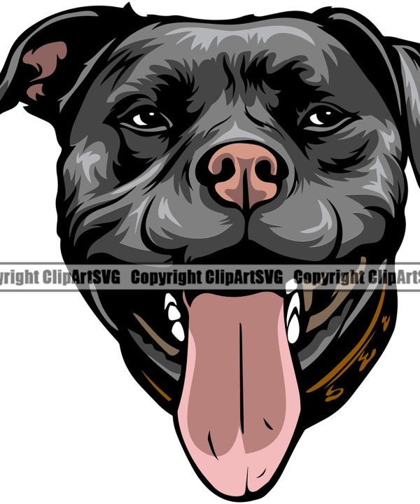 Pit Bull Dog Happy Smile Face Black Color Head Purebred Pedigree Canine K-9 K9 Animal Portrait Doggy Face Cute Clipart SVG Free Shipping The Cheapest