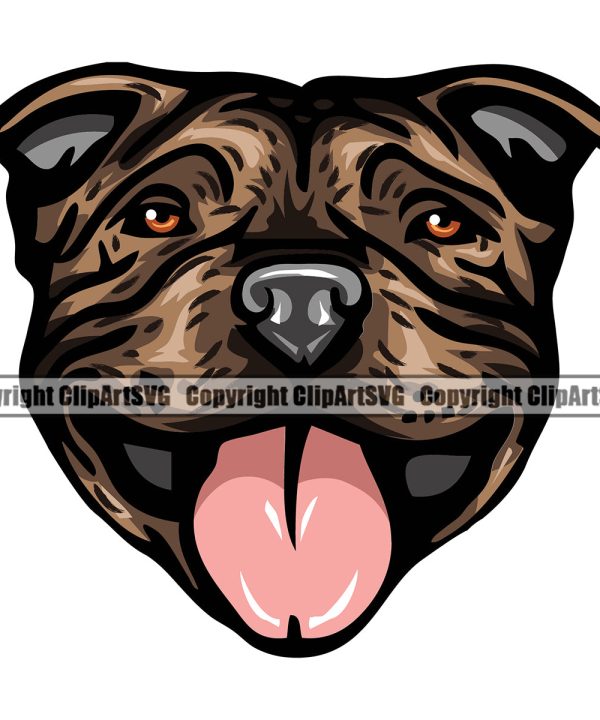 Pit Bull Dog Design Brindle Color Head Purebred Pedigree Canine K-9 K9 Animal Portrait Doggy Face Cute Body Vector Clipart SVG Official