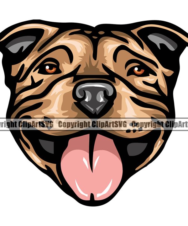 Pit Bull Brown Color Head Design Animal Head Purebred Pedigree Canine K-9 K9 Animal Portrait Doggy Face Cute Body Clipart SVG Wiki Cheap Pice