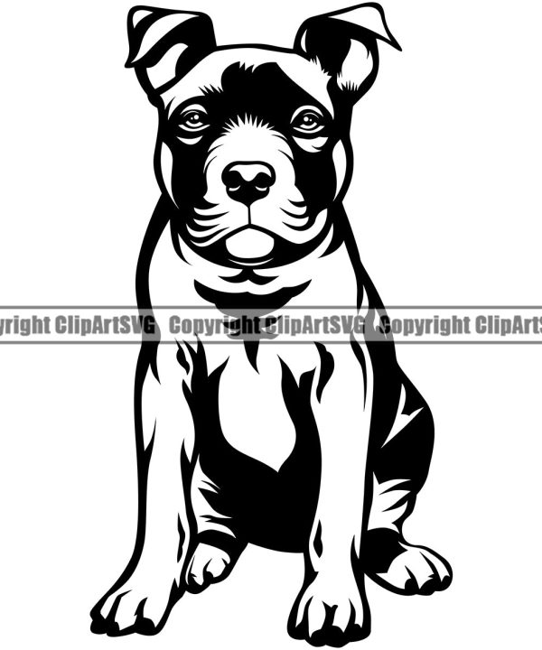 Pit Bull Dog Sitting Position Design Element Puppy Pup Head Purebred Pedigree Canine K-9 K9 Animal Portrait Doggy Face Vector Clipart SVG Discount Shop For