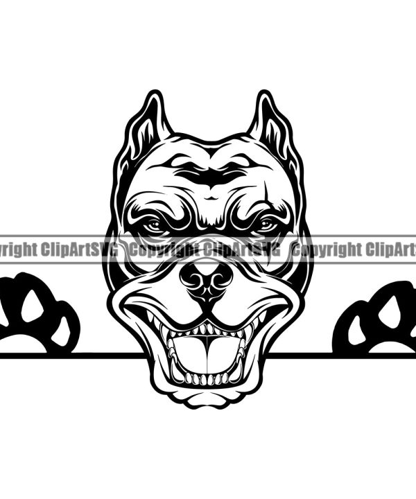 Pit Bull Dog Peeking Position Design Element Puppy Pup Head Purebred Pedigree K-9 K9 Portrait Doggy Face Cute Canine Animal Vector Clipart SVG Sale Top Quality